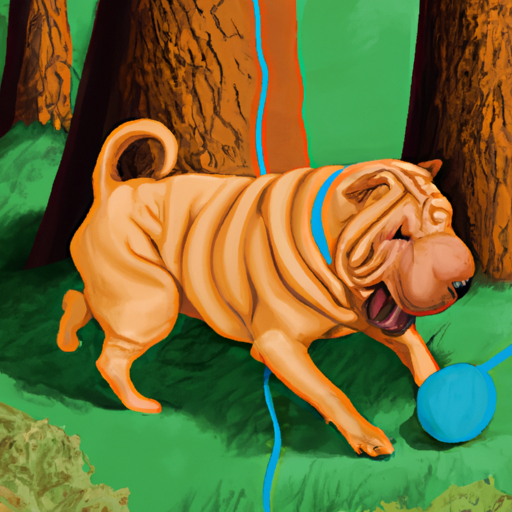 5. An image of a Shar-Pei playing in a park, demonstrating the breed's need for regular exercise.